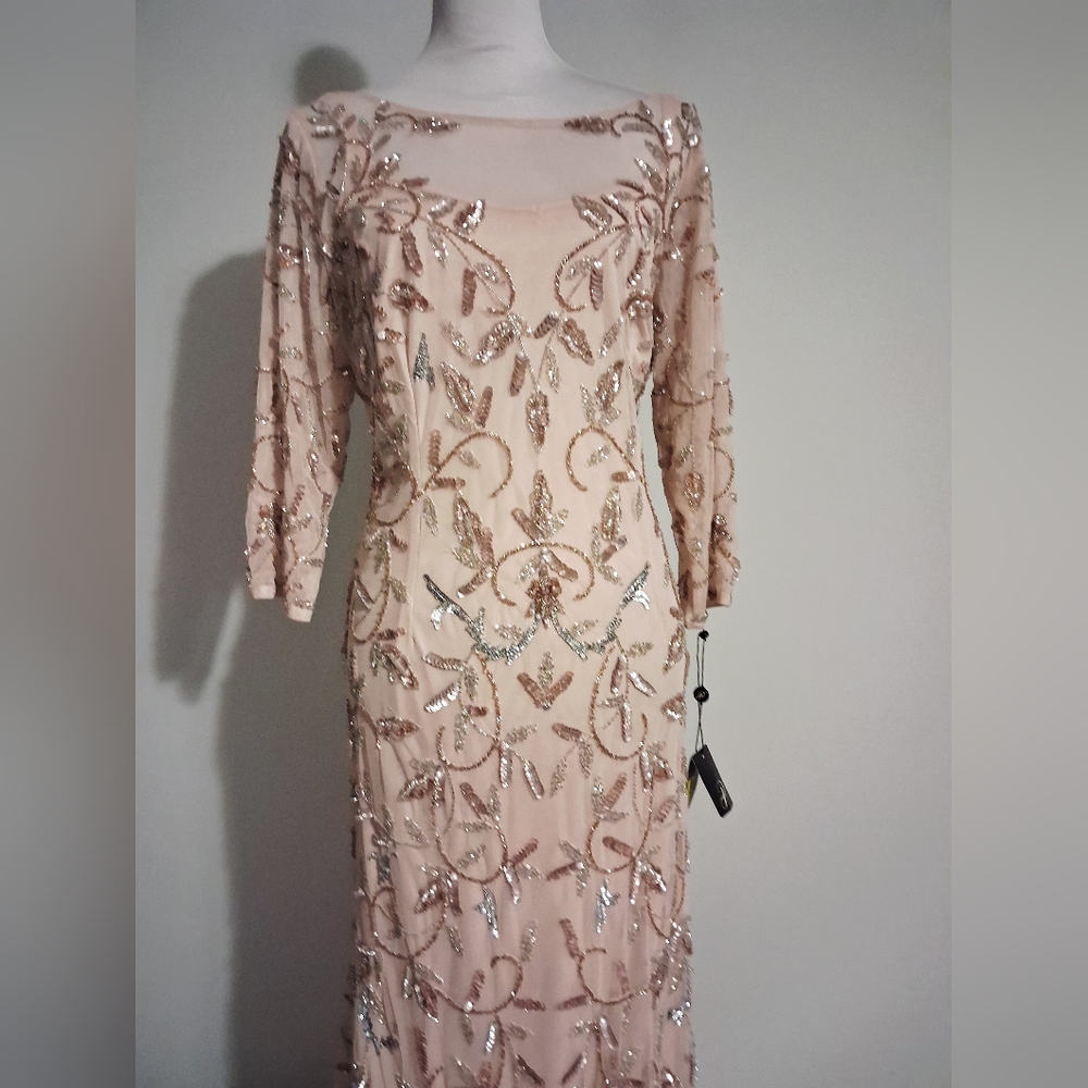 Blush Pink Beaded Illusion Evening Gown Size 14W - Picture 15 of 16